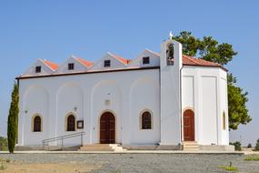 Beautiful, white and red Ayios Nikolaos Lefkonikou in Mathiatis on Cyprus in Greece