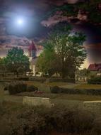 Church Cemetery at night as a painting