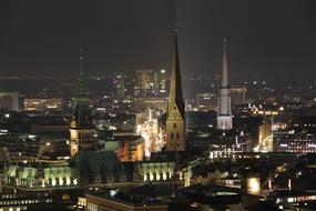 panoramic view of the architecture of Hamburg at night