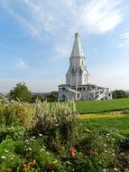 green meadow, church in Kolomna