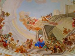 Beautiful and colorful painting in the monastery in Neresheim, Germany