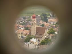 Telescope Binoculars View of town church