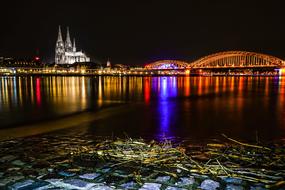 Cologne Deutzer Bridge at night