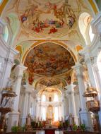 Beautiful and colorful monastery with the columns in Neresheim, Germany