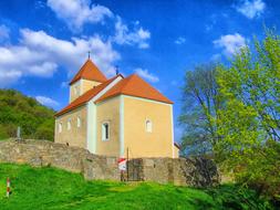 stone fence near the church in hungary