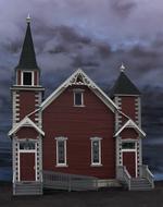 Church Building at stormy clouds, digital art