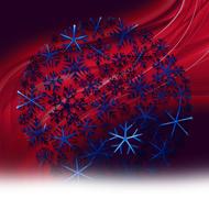 Ball made of the beautiful snowflakes, at background with red shapes, clipart