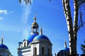 Beautiful Russian cathedral with the Golden crosses, in sunlight