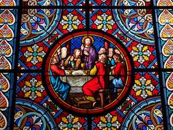 Last Supper on a colorful church stained-glass window