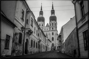 Black And white photo of Church on Street Squares