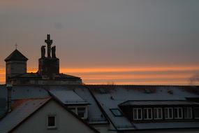 Houses Church Steeple at sunset