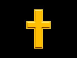 Golden cross symbol, at black background, clipart