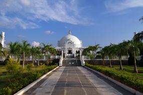 Beautiful landscape with Buddha Vihar among the colorful plants, in Gulbarga, Karnataka, India