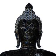 Black, patterned statue of Buddha, at white background, clipart