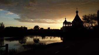 Church Silhouette at Sunset in novokosino