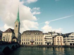 Beautiful and colorful houses near the Limmat river in Zurich, Switzerland