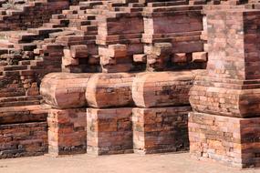 red brick buddhist temple close up