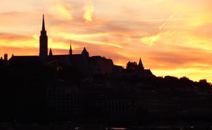 silhouettes of budapest at dusk