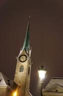 Church Clock tower in Zurich Night