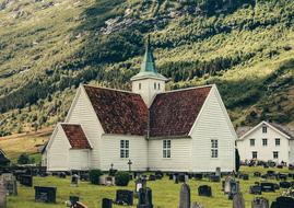 Church and Green Trees on mountain