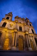 night photo of illuminated church