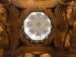 Close-up of the beautiful and colorful dome of the church in Barcelona, Spain