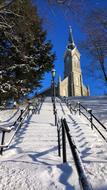 winter, stairs, church in port washington