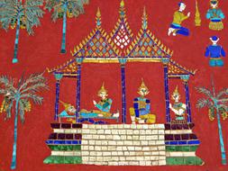 Beautiful and colorful mosaic with the temple in Luang Prabang in Laos, clipart