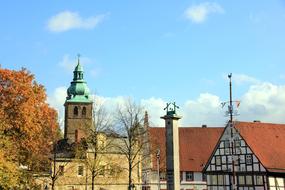 Beautiful and colorful church and other buildings in Bad Salzuflen, Germany