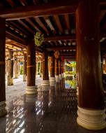 Beautiful and colorful temple hall with the columns, on the North Thailand