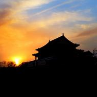 silhouette of the national museum temple at dusk