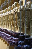 statues in a row in a Buddhist temple in Taiwan