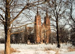 impressive gothic Church in Winter Landscape