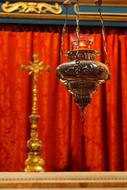 lamp and cross on the catholic altar