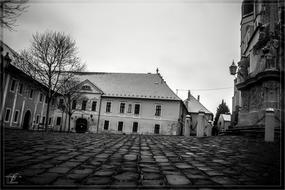 street of the old town in black and white