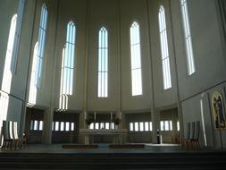 hall of the building with large windows