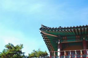 roof of an asian temple against the blue sky