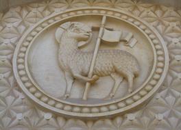 Beautiful seal with the sheep with flag, and patterns, on the church