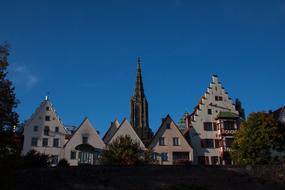 distant view of ulm cathedral at dusk