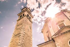 bright sunlight and church tower