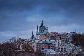 urban architecture and cathedral with blue domes