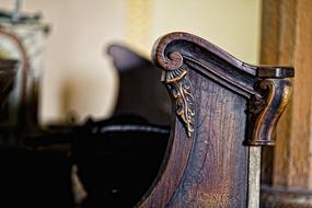 wooden appliance in church close up on blurred background