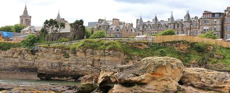 Beautiful landscape of the colorful city, on the cliffs with the plants