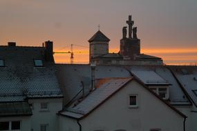 Houses Steeple Church at sunset