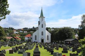 cemetery and white church in Norway