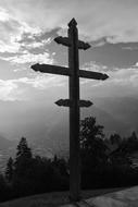 wooden Orthodox Cross at scenic mountain landscape