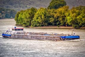 Barge on rhine river at summer