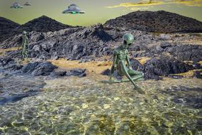 alien sitting on the beach