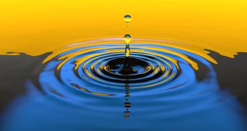 Water Drop, blue and yellow background
