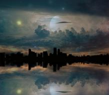 fantasy Skyline with Planets, digital art